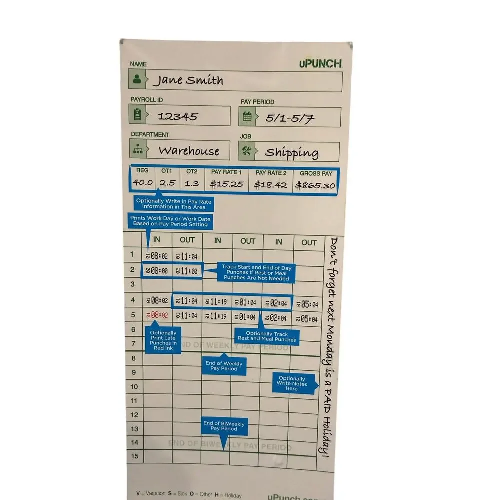Upunch Auto Align Time Cards 100 Double Sided Top Loading HNTCG1100 HN3000 New